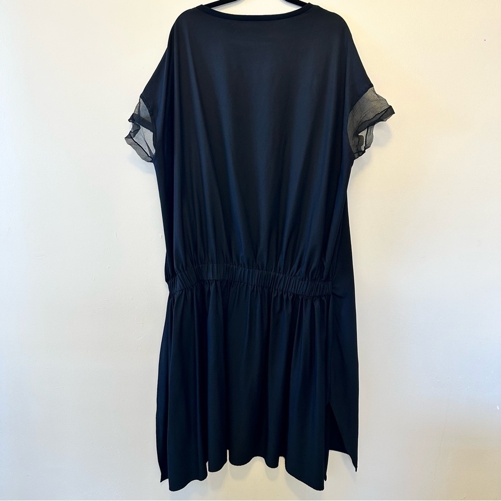 Verda Black Maxi Dress with Tulle Sleeves and Embellished Pockets - Picture 3 of 9